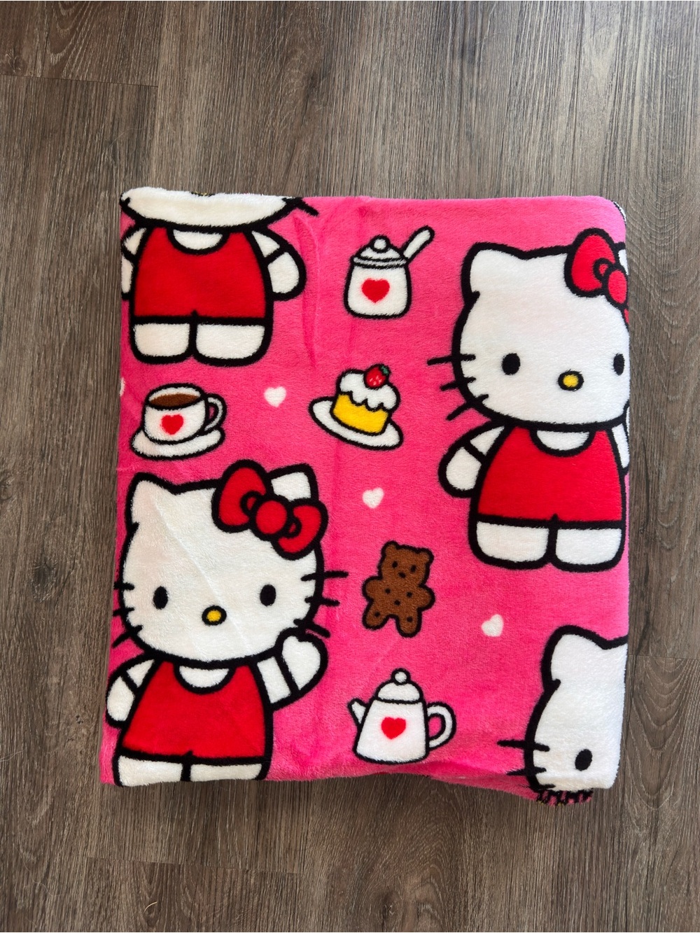 Hello Kitty Hot Pink Plush Throw Blanket with Red & White Accents